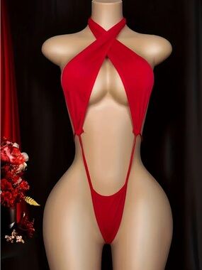 Red Crisscross Micro Monokini Bodysuit - Women Intimates